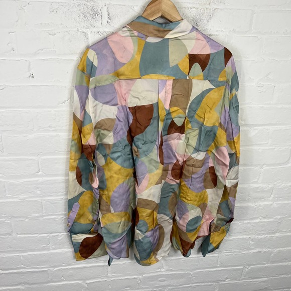 L'academie Women's Button Down Blouse Top Long Sleeve Collar Neck Multi SZ L NWT - Picture 7 of 9